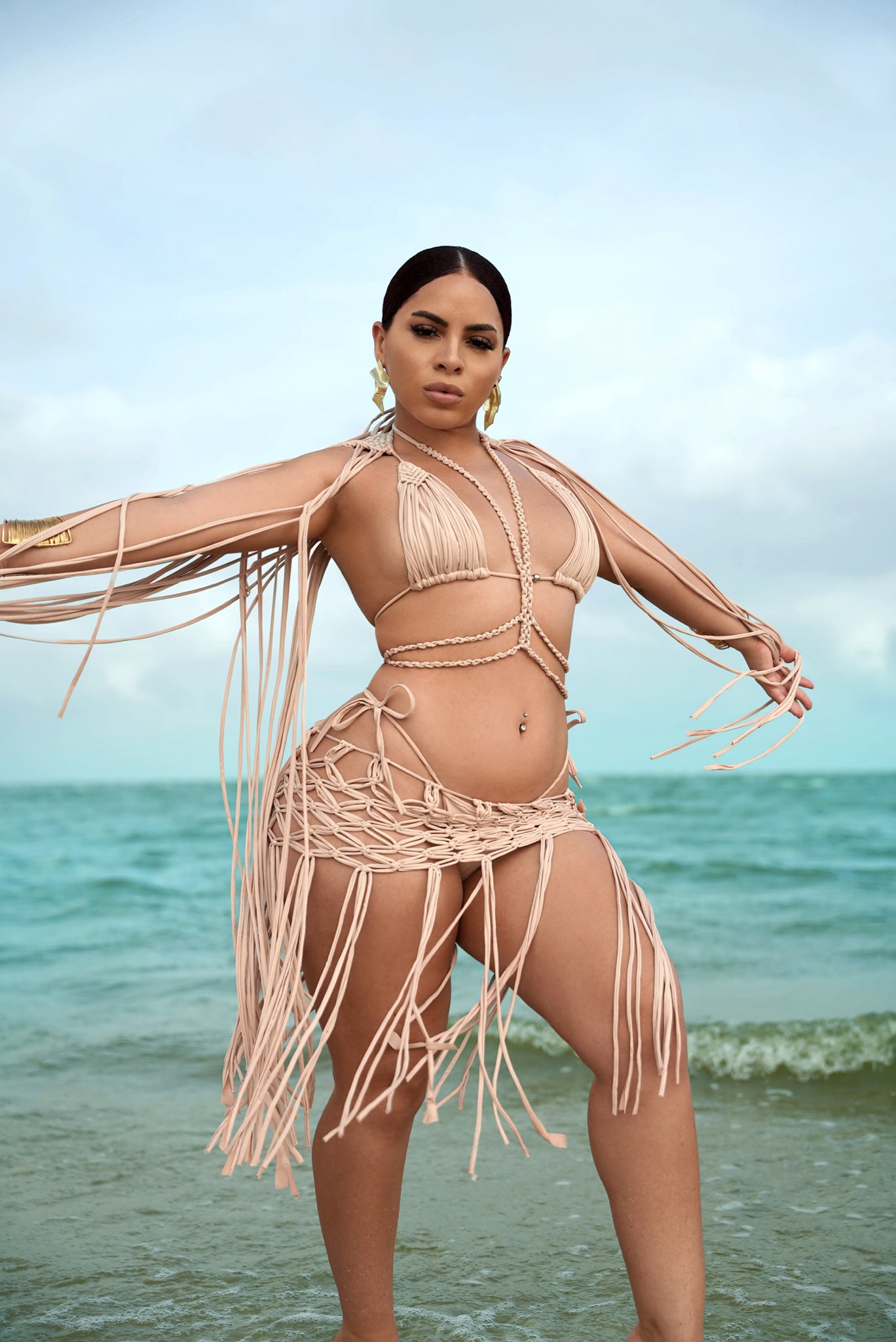 Yatch In Ibiza Custom Handmade 4 Piece Bikini & Matching Fringe Skirt