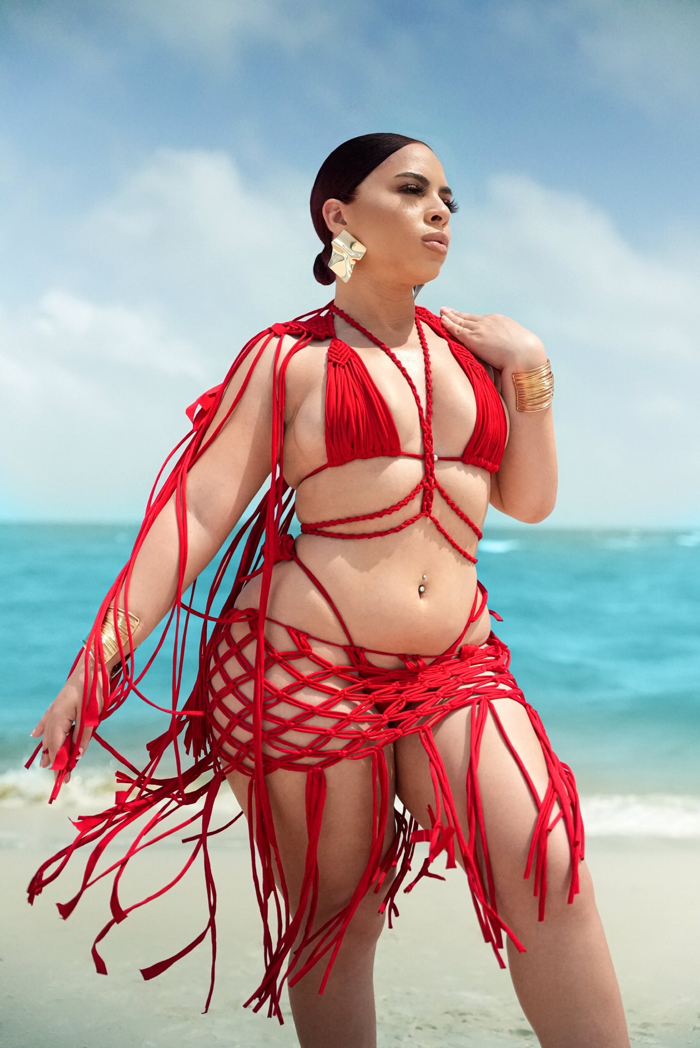 Summer In Miami Custom Handmade 4 Piece Bikini & Matching Fringe Skirt